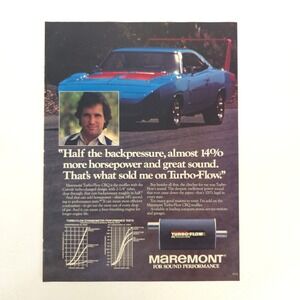 Vintage 1969 Dodge Charger Daytona Turbo Flow Exhaust Print Ad Garage Wall Decor